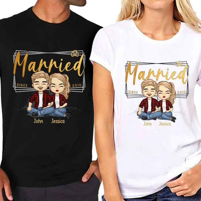 Husband Wife Married Since - Personalized Matching Couple T-Shirt - Gift For Couple, Husband Wife, Anniversary, Engagement, Wedding, Marriage Gift