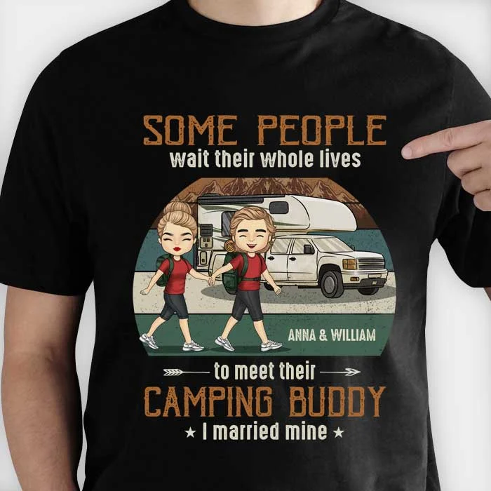 I Married My Camping Buddy - Personalized Unisex T-Shirt, Hoodie, Sweatshirt - Gift For Couple, Husband Wife, Anniversary, Engagement, Wedding, Marriage, Camping Gift