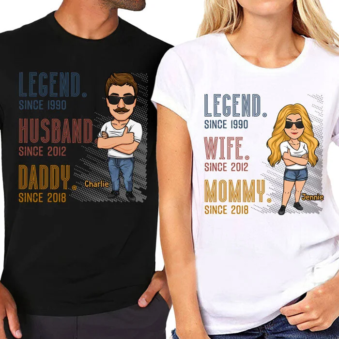 Legend. Married. Parents Since - Personalized Matching Couple T-Shirt - Gift For Couple, Husband Wife, Anniversary, Engagement, Wedding, Marriage Gift