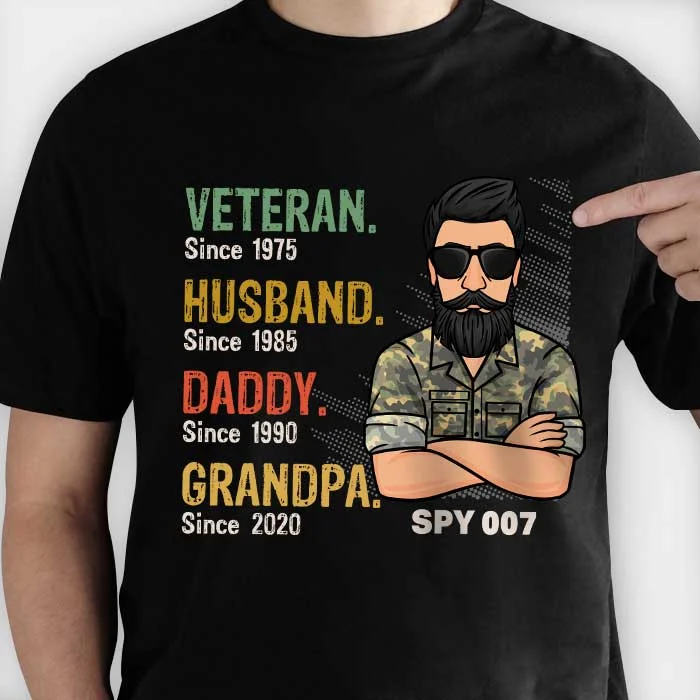 Veteran Papa Since - Gift For 4th Of July - Personalized Unisex T-Shirt