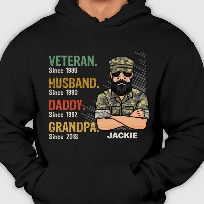 Veteran Papa Since - Gift For 4th Of July - Personalized Unisex T-Shirt