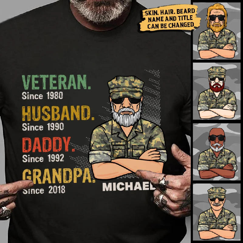 Veteran Papa Since - Gift For 4th Of July - Personalized Unisex T-Shirt