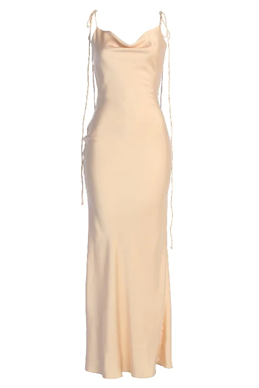 Champagne Irresistible Satin Maxi Dress