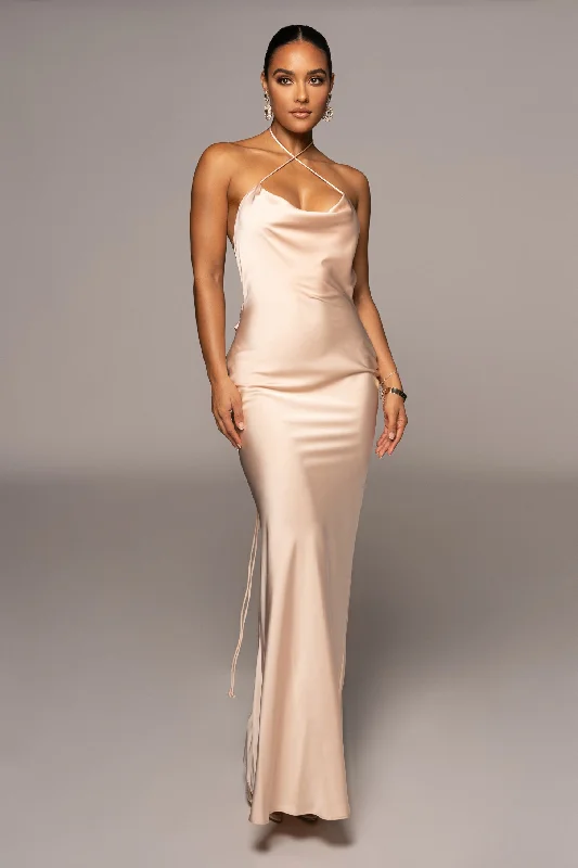 Champagne Irresistible Satin Maxi Dress