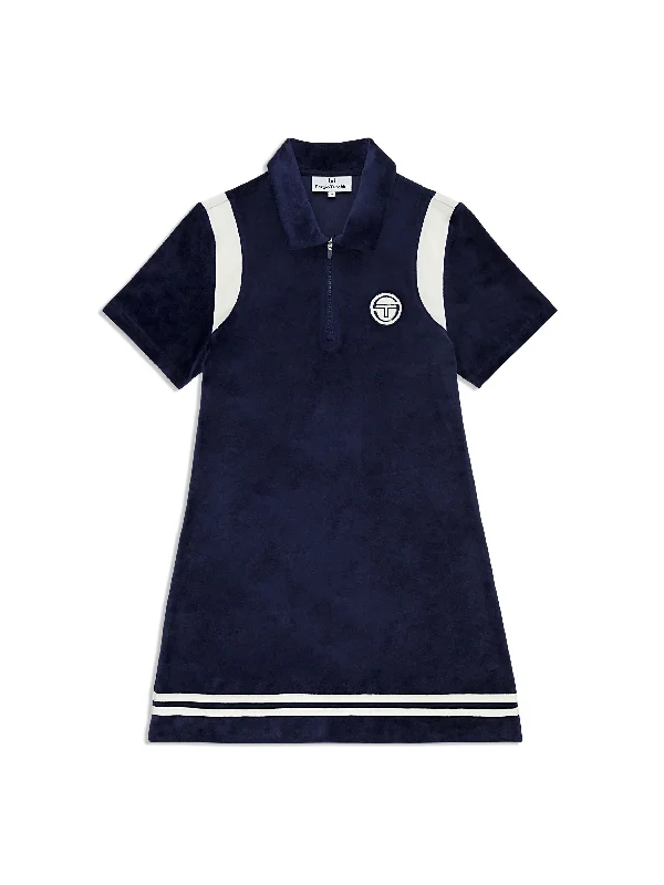 Veneto Velour Polo Mini Dress- Maritime Blue