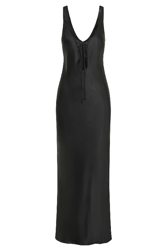 Aubrie Keyhole Satin Maxi Dress - Black