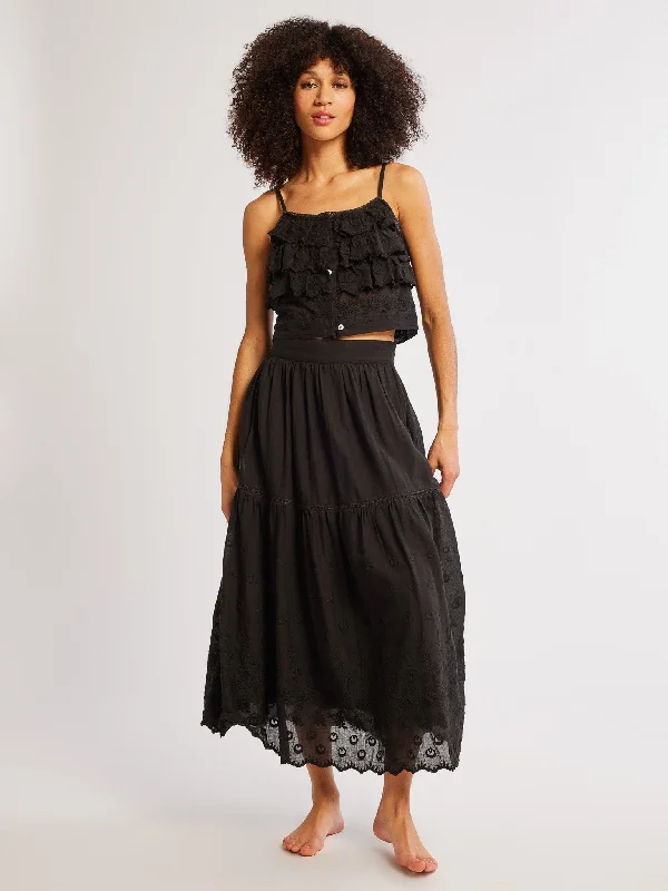 Betty Skirt in Black Petal Embroidery