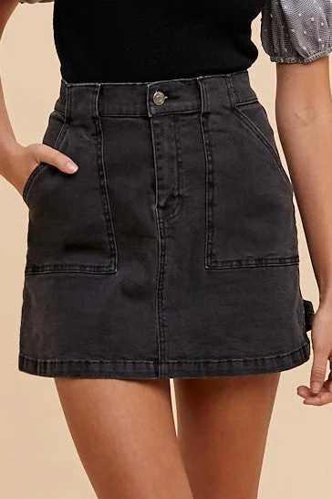 Black Denim Cargo Skirt(771)