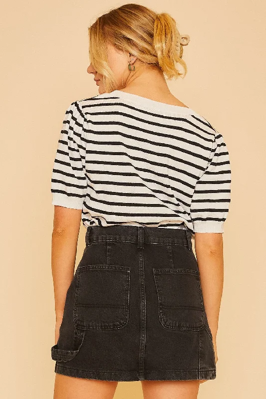 Black Denim Cargo Skirt(771)