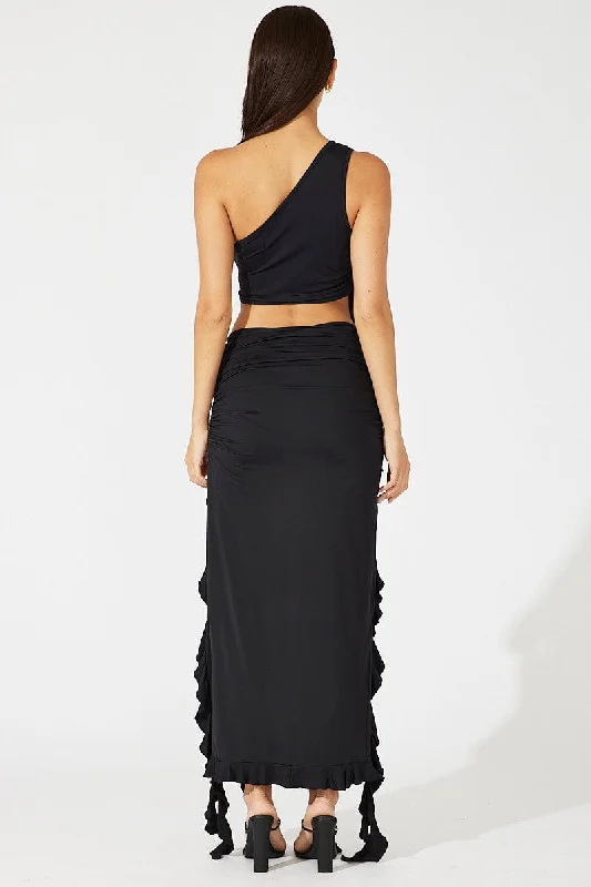 Black Ruffle Maxi Skirt