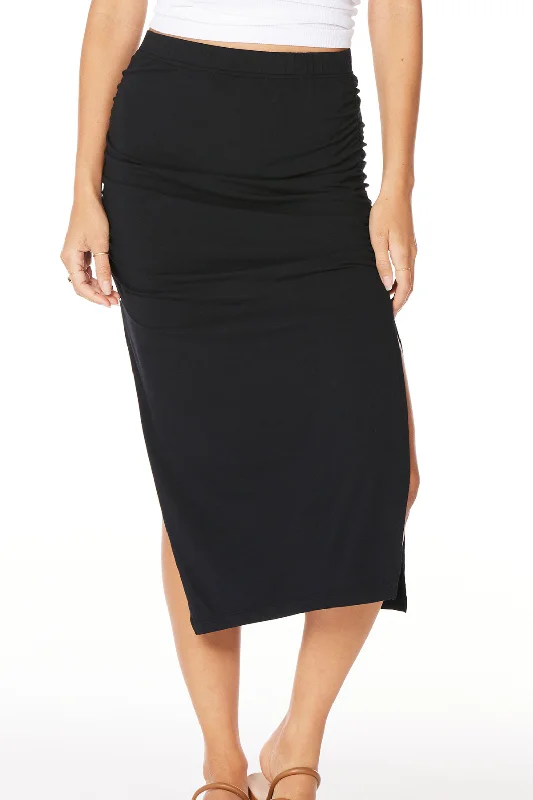 BOBI Shirred Midi Skirt w/ Slits