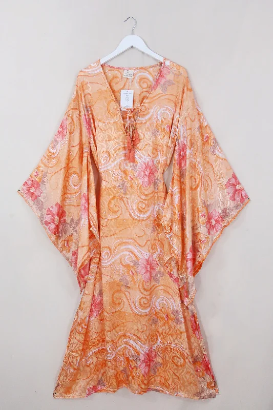 Cassandra Maxi Kaftan - Peachy Dream - Vintage Sari - Size M/L