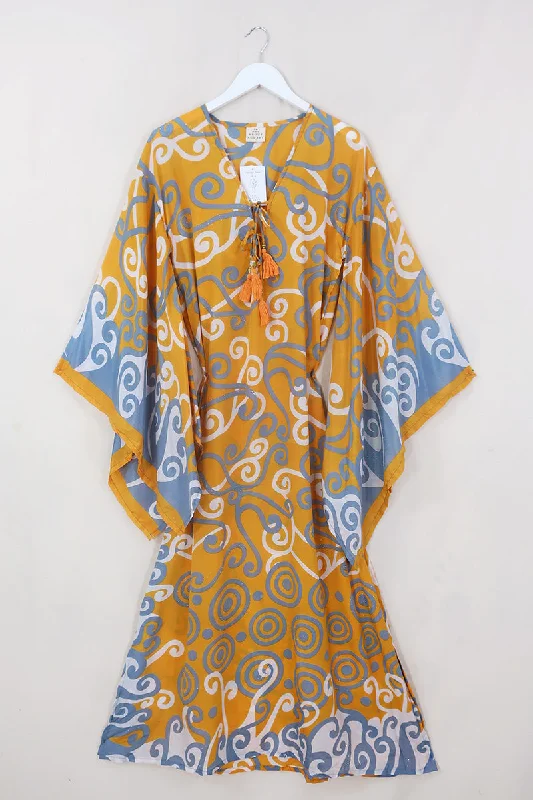 Cassandra Maxi Kaftan - Turmeric & Twinkling Sparkles - Vintage Sari - Size S/M