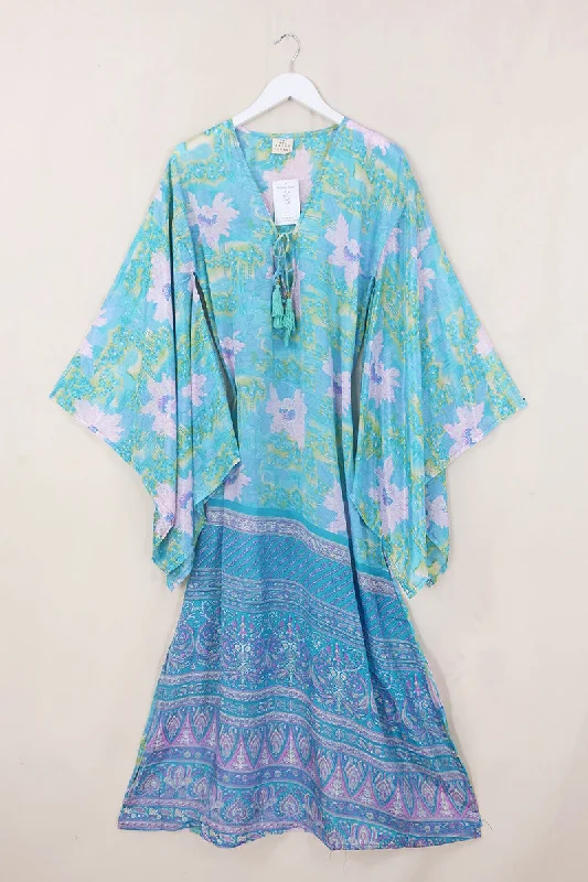 Cassandra Maxi Kaftan - Watercolour Floral - Vintage Sari - Size S/M