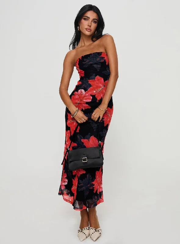 Celik Strapless Maxi Dress Black / Floral