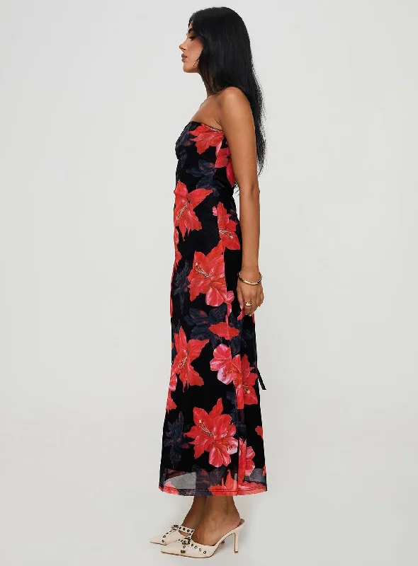 Celik Strapless Maxi Dress Black / Floral