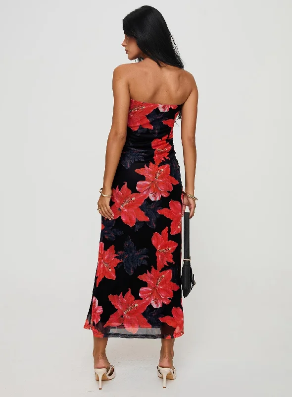 Celik Strapless Maxi Dress Black / Floral