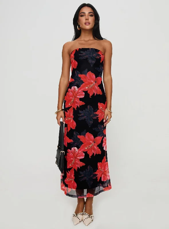 Celik Strapless Maxi Dress Black / Floral