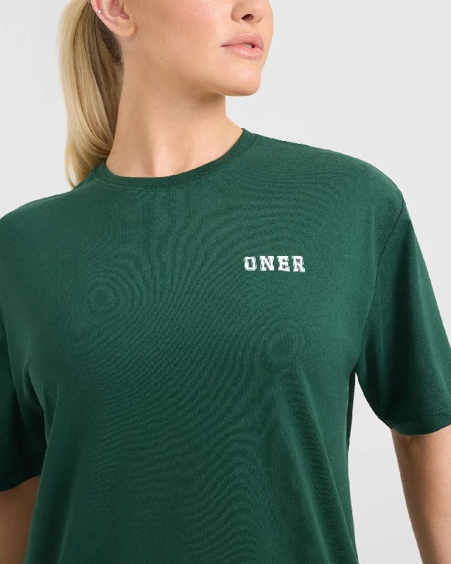 Classic Oversized Lightweight T-Shirt with Printed Logo | Racing Green