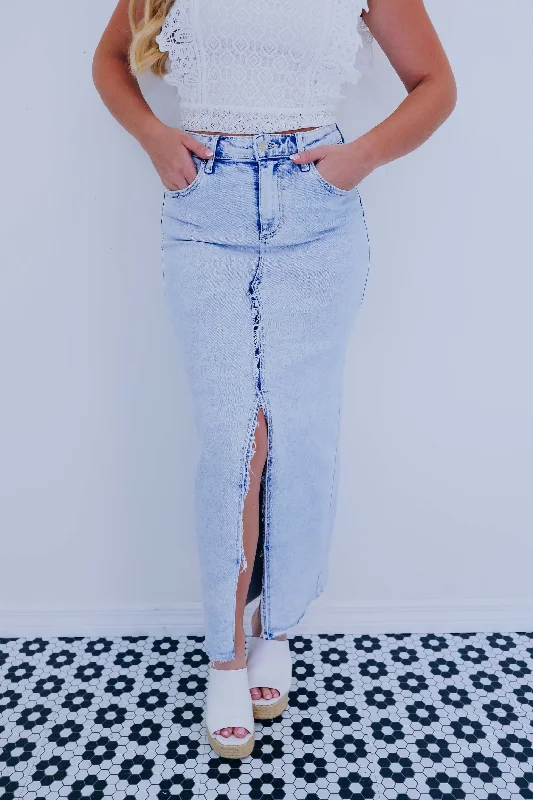 Covina Crossover Denim Maxi Skirt