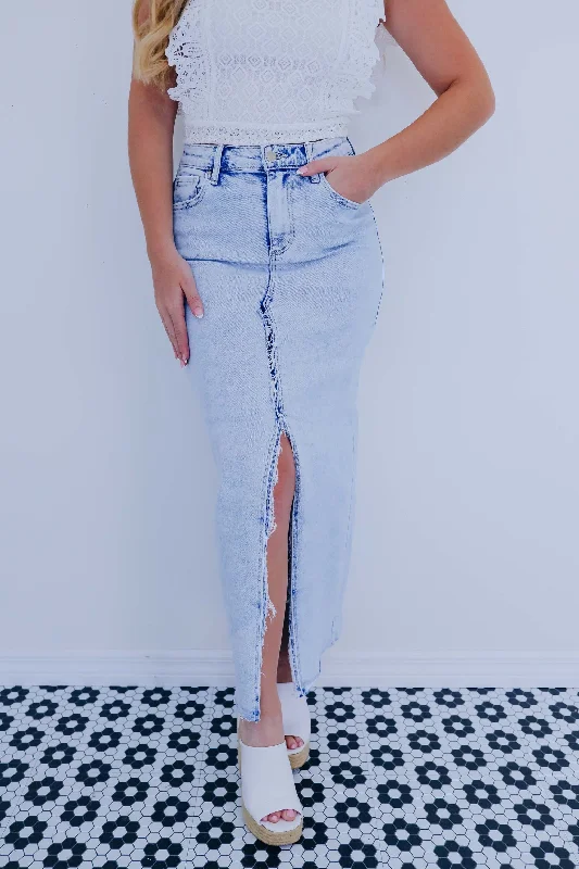 Covina Crossover Denim Maxi Skirt