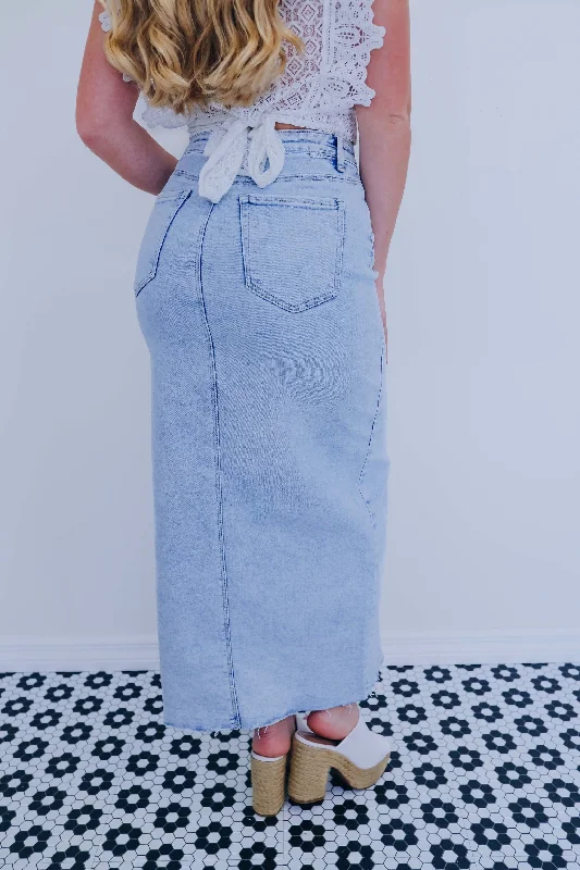 Covina Crossover Denim Maxi Skirt