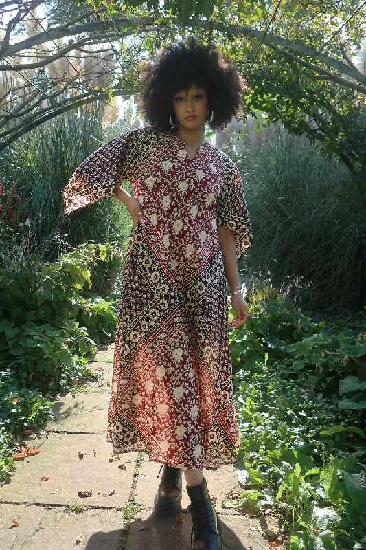 Emmylou Patchwork Maxi Dress in Cherry Red & Black