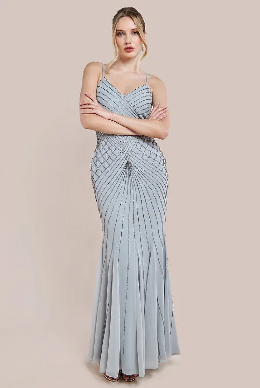 Goddiva Sleeveless Embellished Maxi Dress - Silver