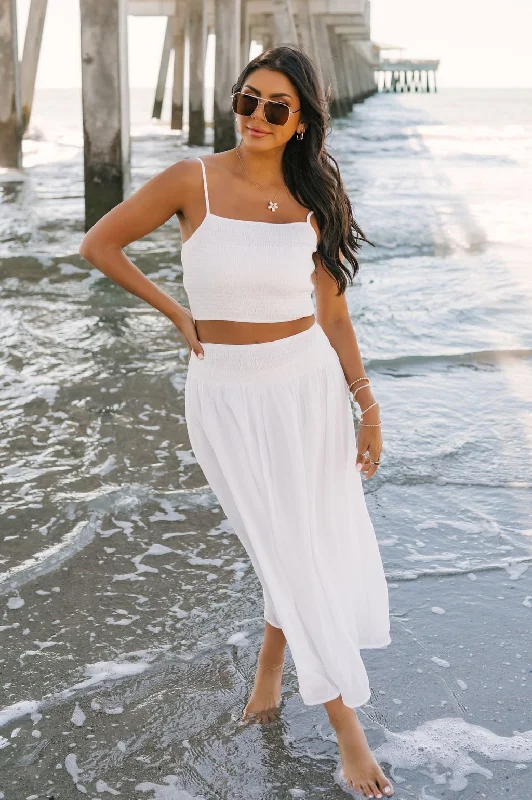 Hali White Smocked Tank Top & Midi Skirt - FINAL SALE