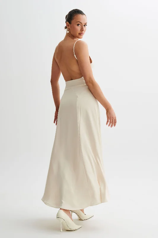 Kamala Low Back Satin Maxi Dress - Sand