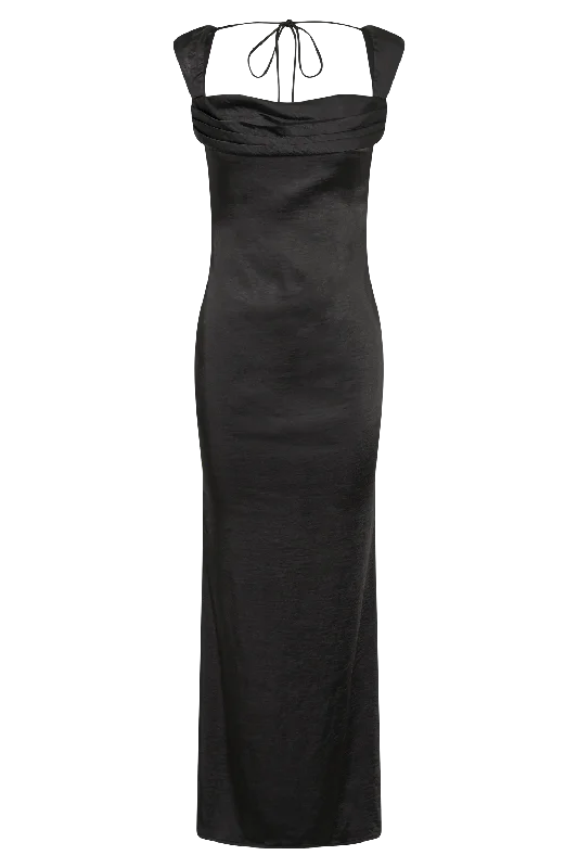 Lacey Backless Satin Maxi Dress - Black