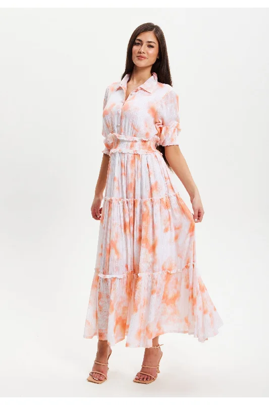 Liquorish Elasticated Waist Dip Dye Shirt Dress In Orange