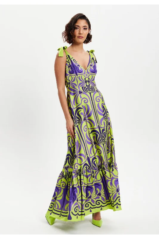 Liquorish Printed Deep V Neck Maxi Dress