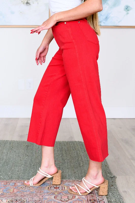 Lisa High Rise Control Top Wide Leg Crop Jeans in Red