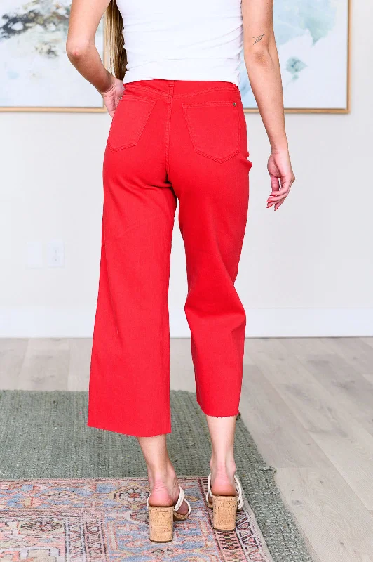 Lisa High Rise Control Top Wide Leg Crop Jeans in Red