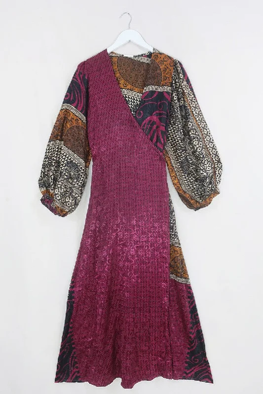 Lola Wrap Dress - Rosehip, Bronze & Black Patchwork - Size M/L