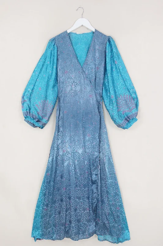 Lola Wrap Dress - Crystal Blue & Rouge Wildflower - Size S