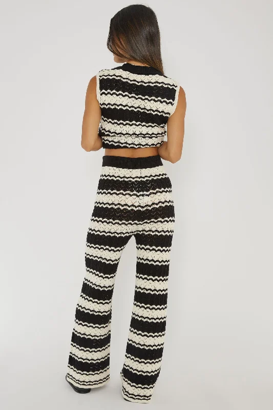 Maysah Elastic Waist Crochet Pants Black/White