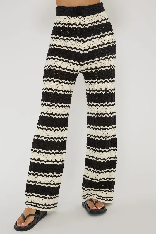 Maysah Elastic Waist Crochet Pants Black/White