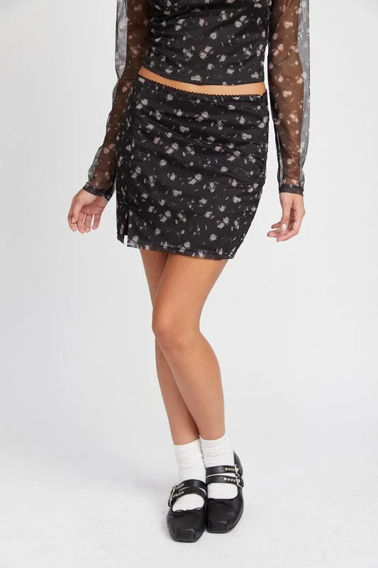 Black Floral Mesh Mini Skirt