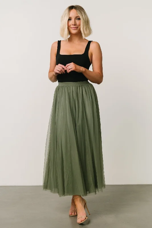 Mila Tulle Skirt | Dark Sage