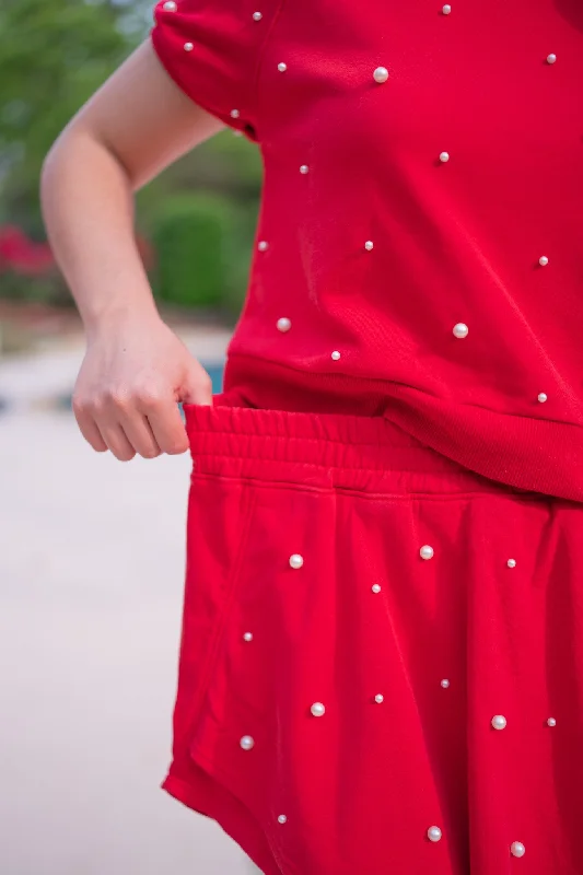 Pearl Dreaming Washed Red Embellished Skort