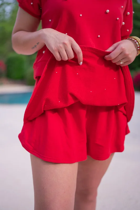 Pearl Dreaming Washed Red Embellished Skort