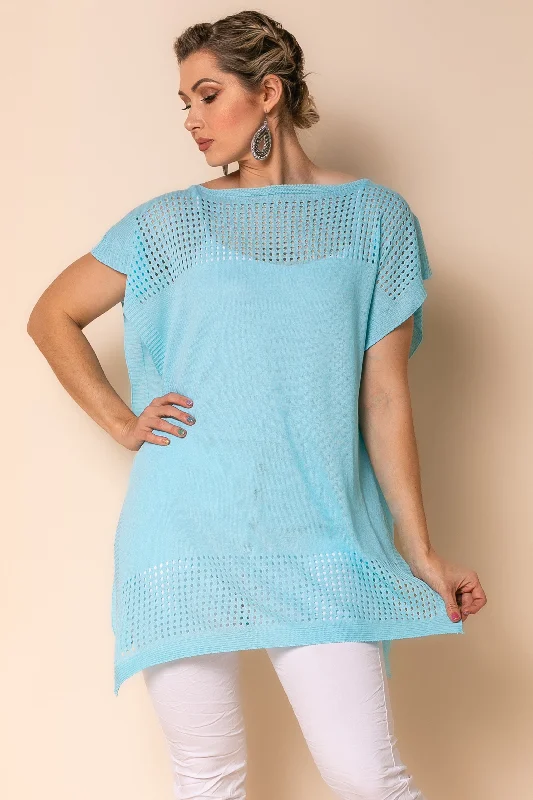 Pele Cotton Blend Poncho in Aqua Mist