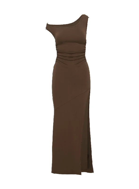 Rios One Shoulder Maxi Dress Brown