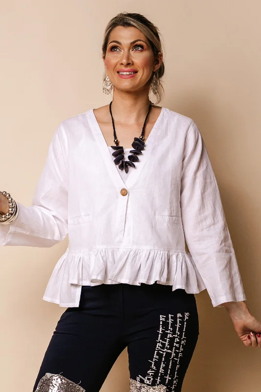 Romy Linen Blend Top in White