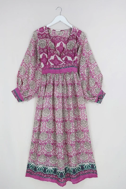 Rosemary Maxi Dress - Vintage Indian Sari - Candy Pink Coconut Mandala - Size XS/S