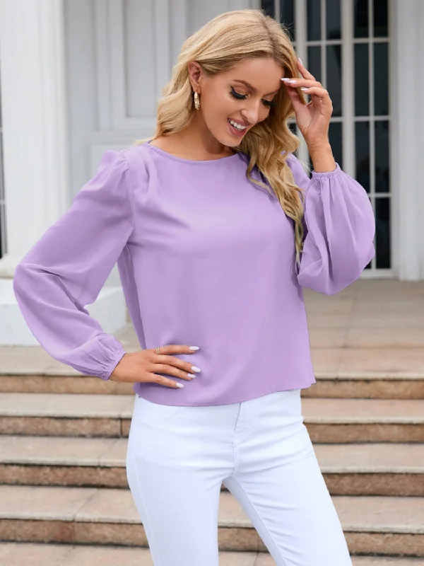 Round Neck Balloon Sleeve Blouse