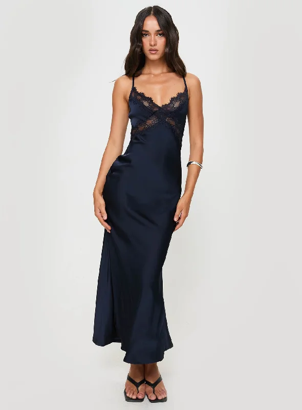 Treasure Bias Cut Maxi Dress Navy Petite