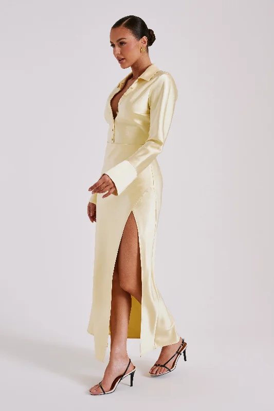 Whitley Satin Collared Maxi Dress - Butter